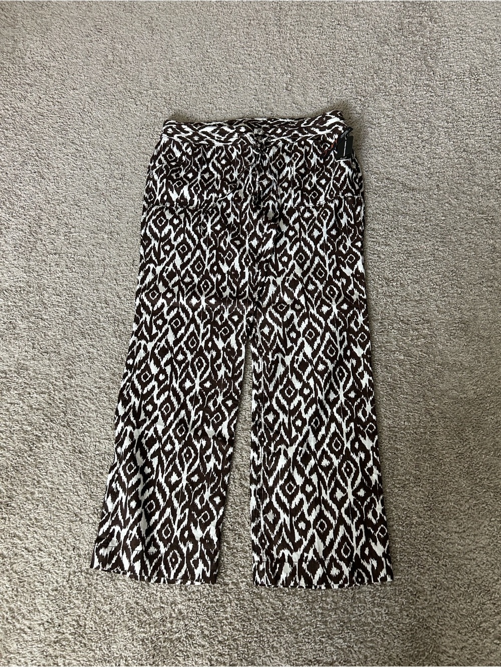 Ladies Brown & White Wide-Leg Printed Pants